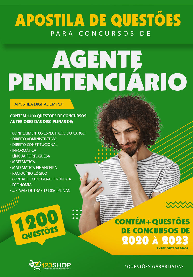 Exercícios para Concursos de Agente Penitenciário - Mais de 1.200 Questões Gabaritadas | loja123shop