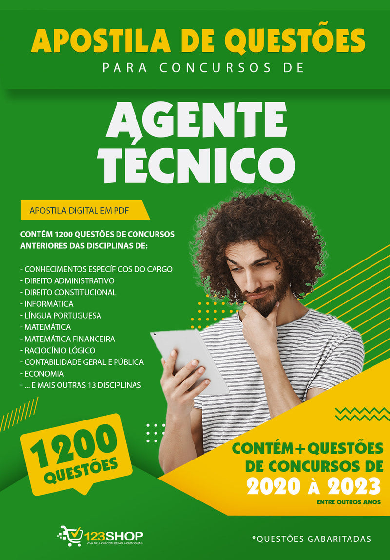 Simulado para Concursos de Agente Técnico - Mais de 1.200 Questões Gabaritadas | loja123shop