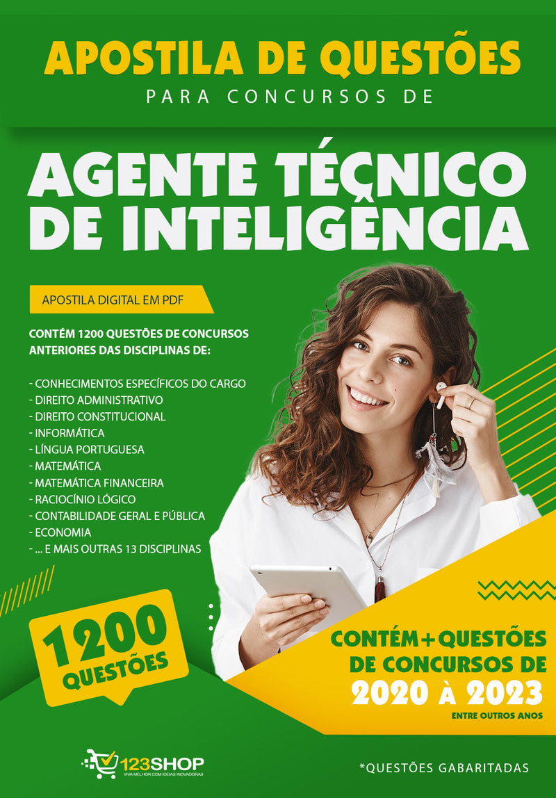 Apostila de Questões para Concursos de Agente Técnico de Inteligência - Mais de 1.200 Questões Gabaritadas | loja123shop