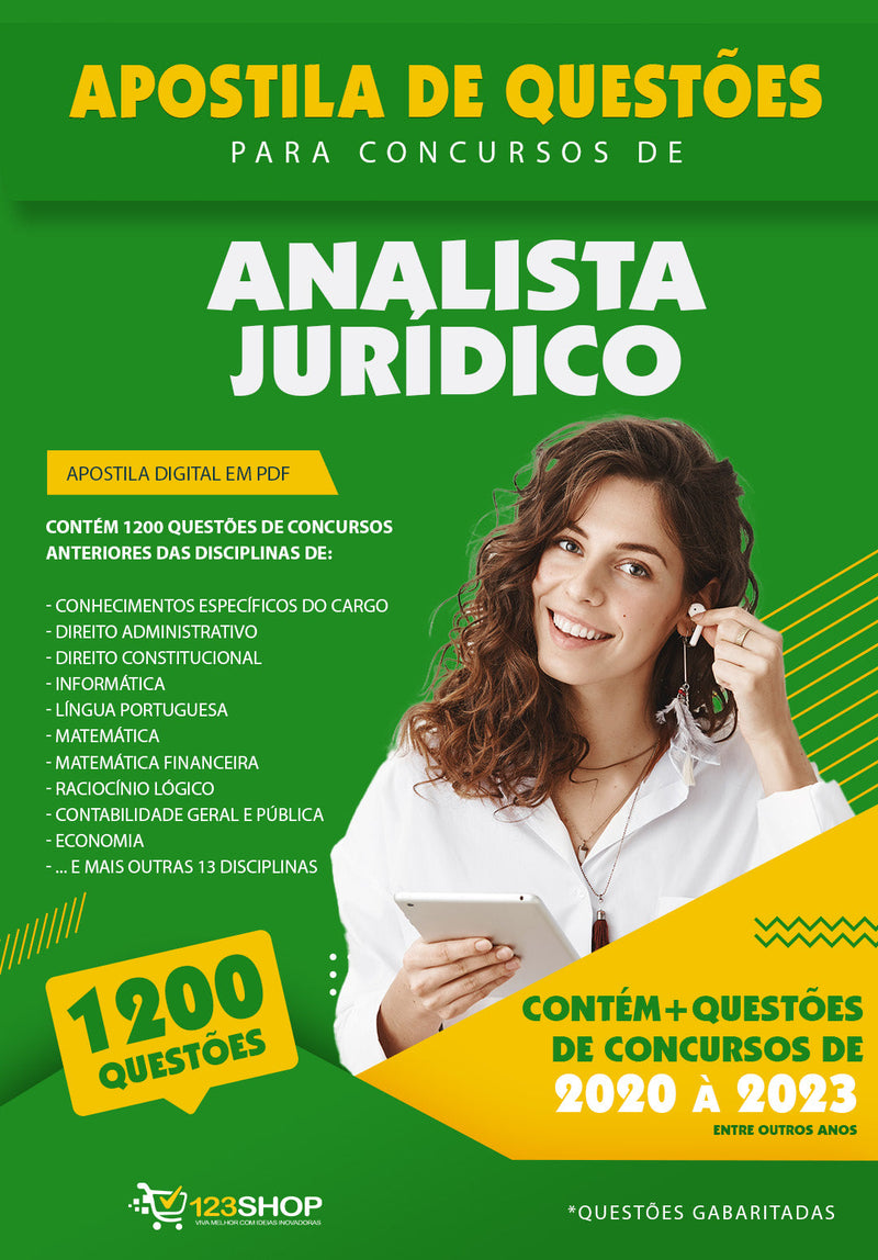 Caderno de Questões para Concursos de Analista Juridíco - Mais de 1.200 Questões Gabaritadas | loja123shop
