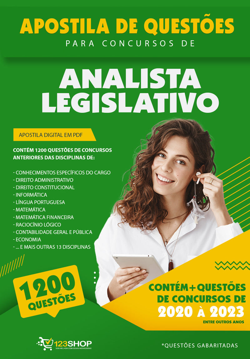 Caderno de Questões para Concursos de Analista Legislativo - Mais de 1.200 Questões Gabaritadas | loja123shop