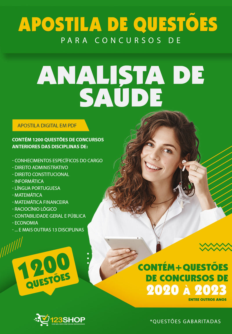 Exercícios para Concursos de Analista de Saúde- Mais de 1.200 Questões Gabaritadas | loja123shop
