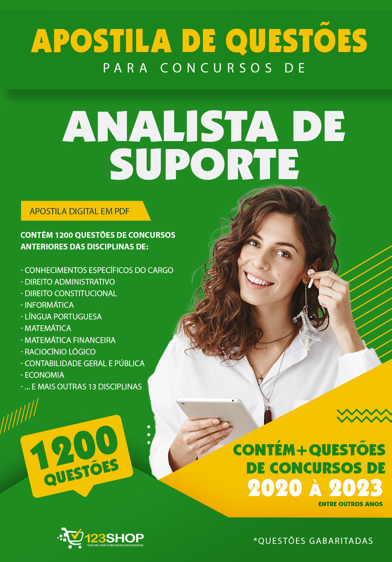 Apostila de Questões para Concursos de Analista de Suporte - Mais de 1.200 Questões Gabaritadas | loja123shop