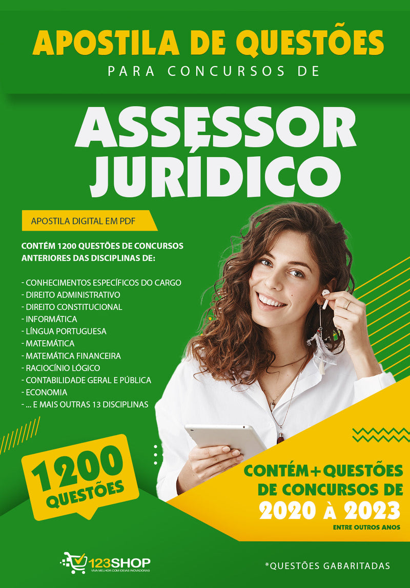 Apostila de Questões para Concursos de Assessor Jurídico - Mais de 1.200 Questões Gabaritadas | loja123shop