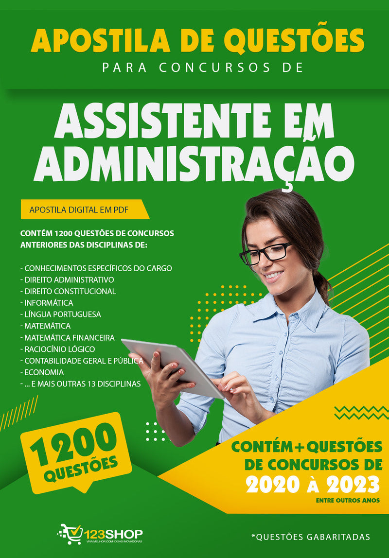 Questões para Concursos de Assistente em Administração - Mais de 1.200 Questões Gabaritadas | loja123shop