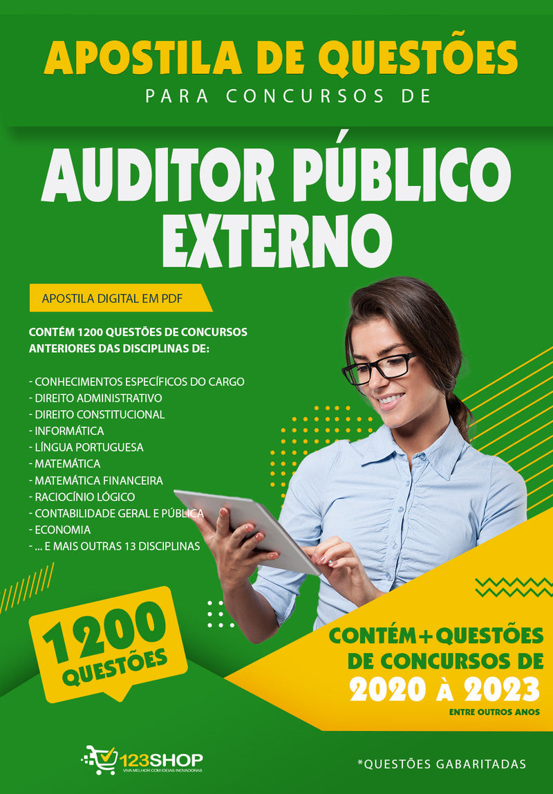Caderno de Questões para Concursos de Auditor Público Externo - Mais de 1.200 Questões Gabaritadas | loja123shop