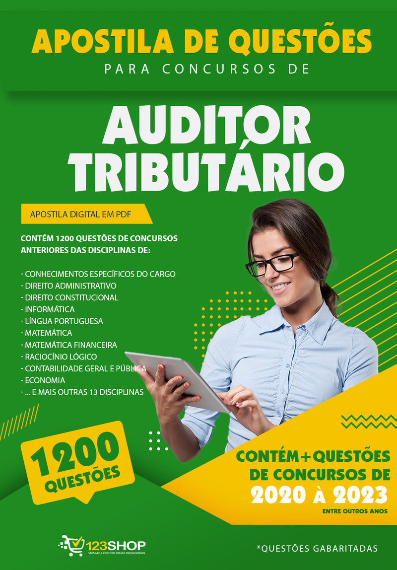 Apostila de Questões para Concursos de Auditor Tributário - Mais de 1.200 Questões Gabaritadas | loja123shop