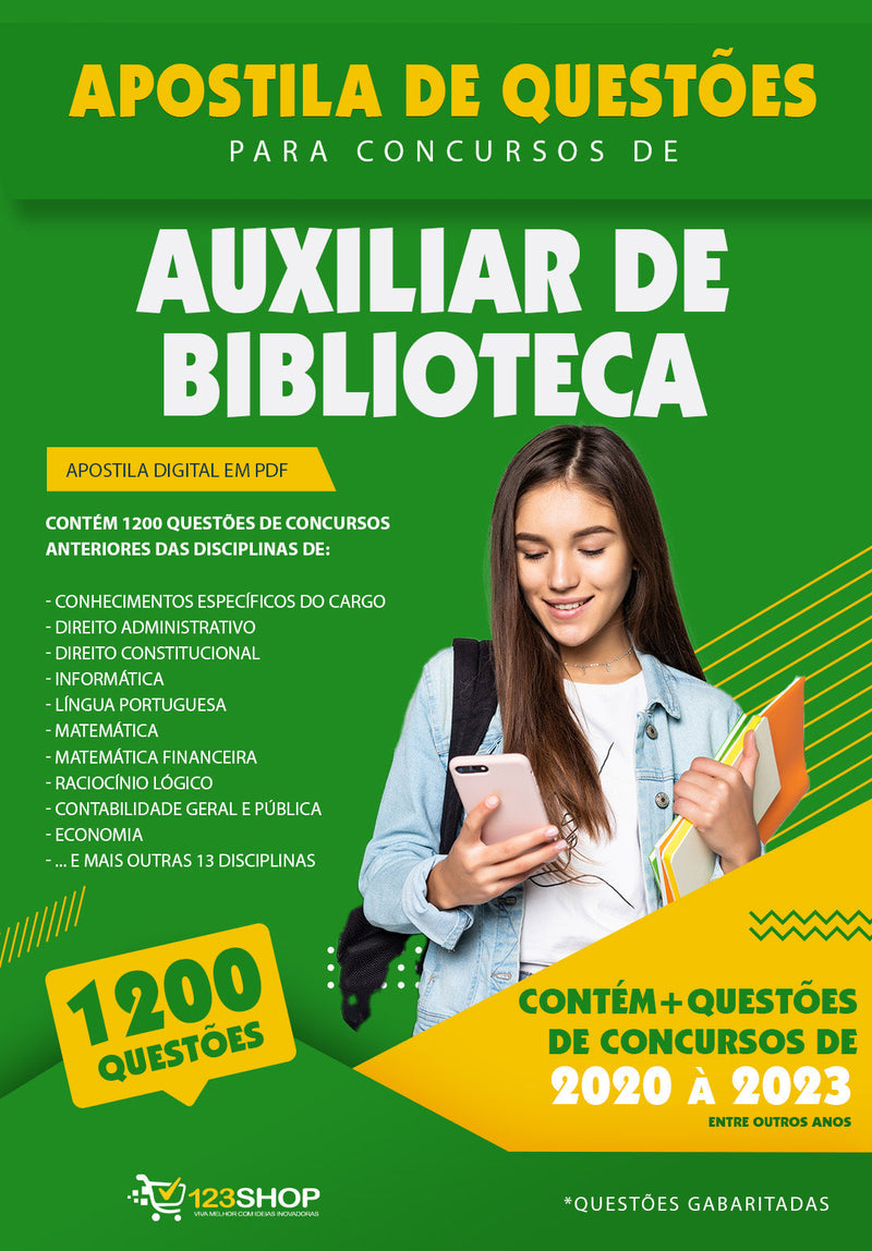 Questões para Concursos de Auxiliar de Biblioteca - Mais de 1.200 Questões Gabaritadas | loja123shop