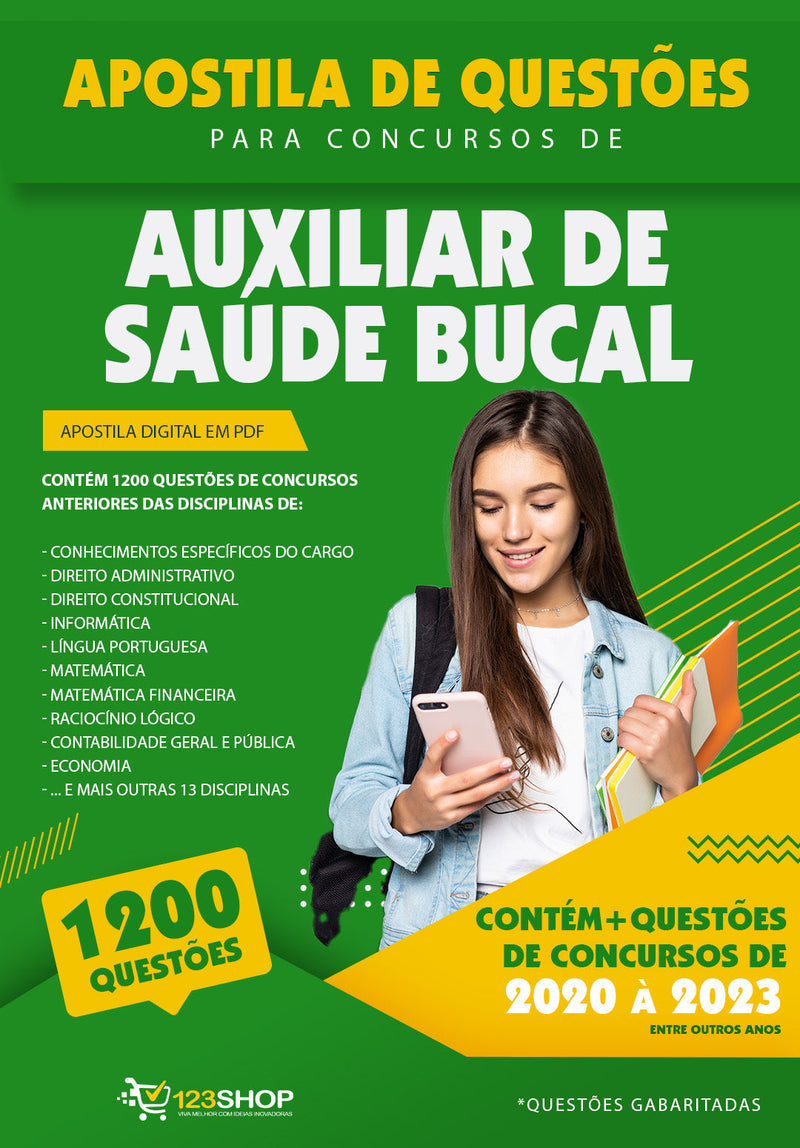 Exercícios para Concursos de Auxiliar de Saúde Bucal - Mais de 1.200 Questões Gabaritadas | loja123shop