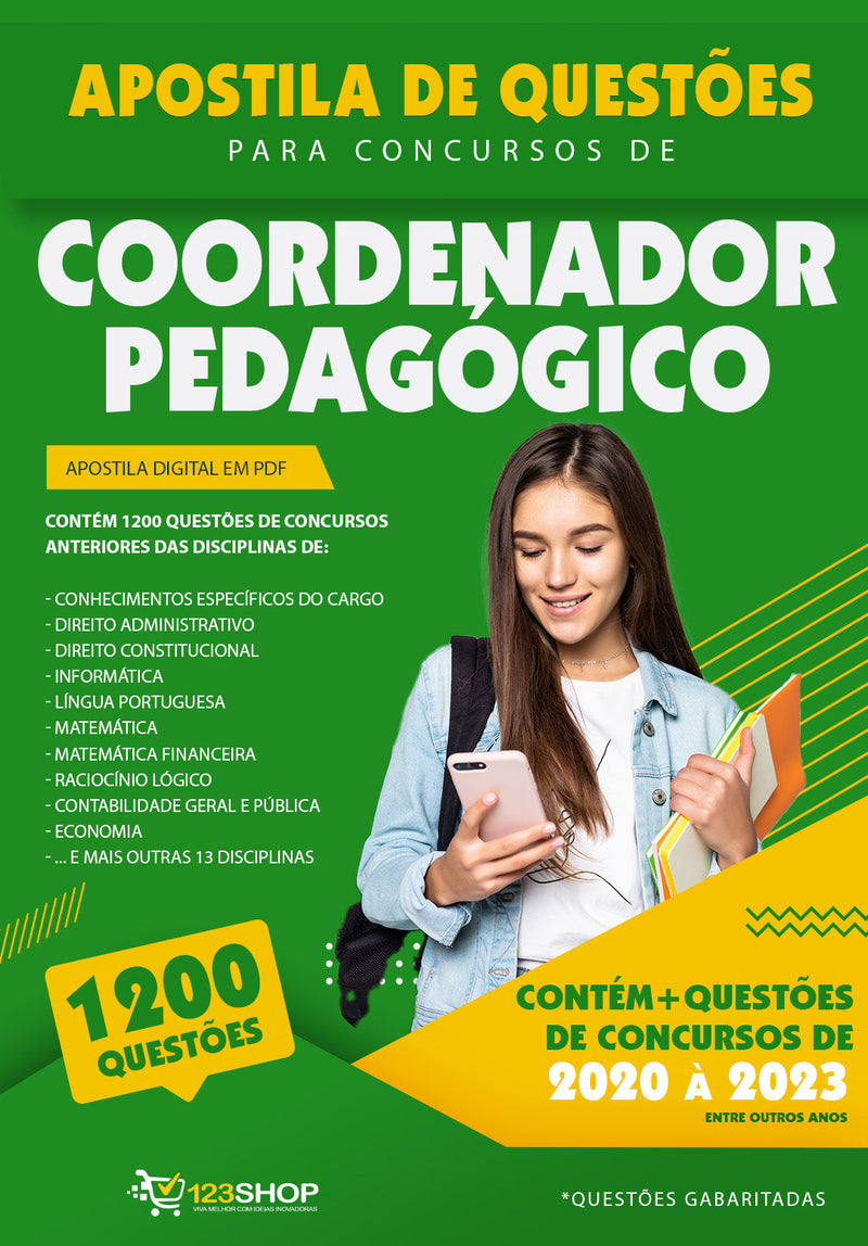 Questões para Concursos de Coordenador Pedagógico - Mais de 1.200 Questões Gabaritadas | loja123shop