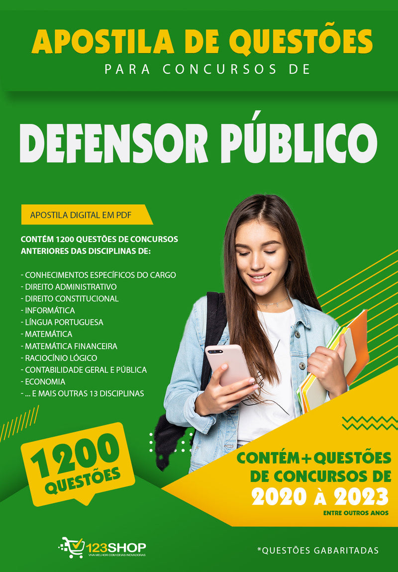 Exercícios para Concursos de Defensor Público - Mais de 1.200 Questões Gabaritadas | loja123shop