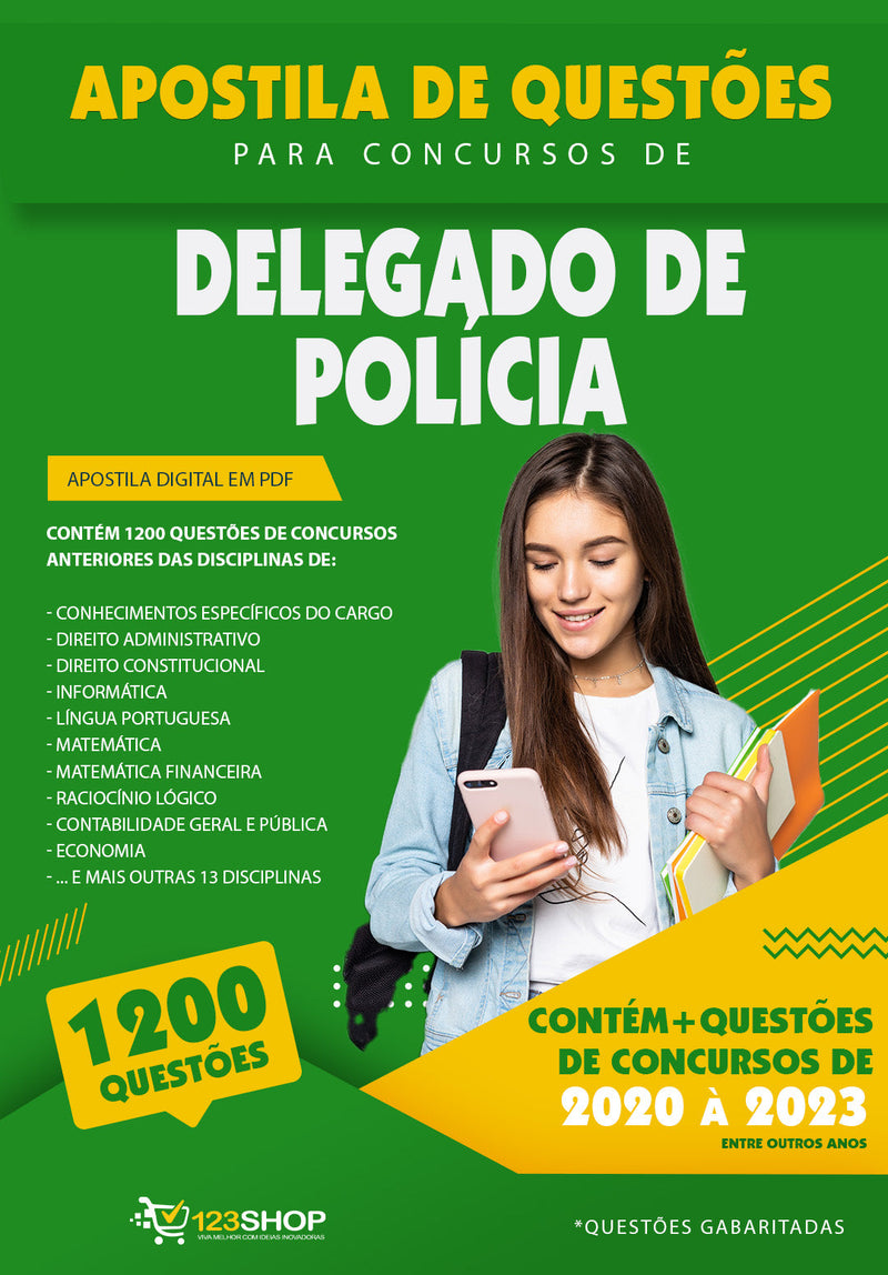 Apostila de Questões para Concursos de Delegado de Polícia - Mais de 1.200 Questões Gabaritadas | loja123shop