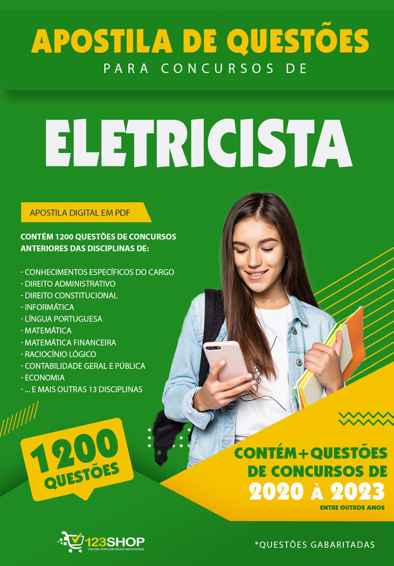 Caderno de Questões para Concursos de Eletricista - Mais de 1.200 Questões Gabaritadas | loja123shop