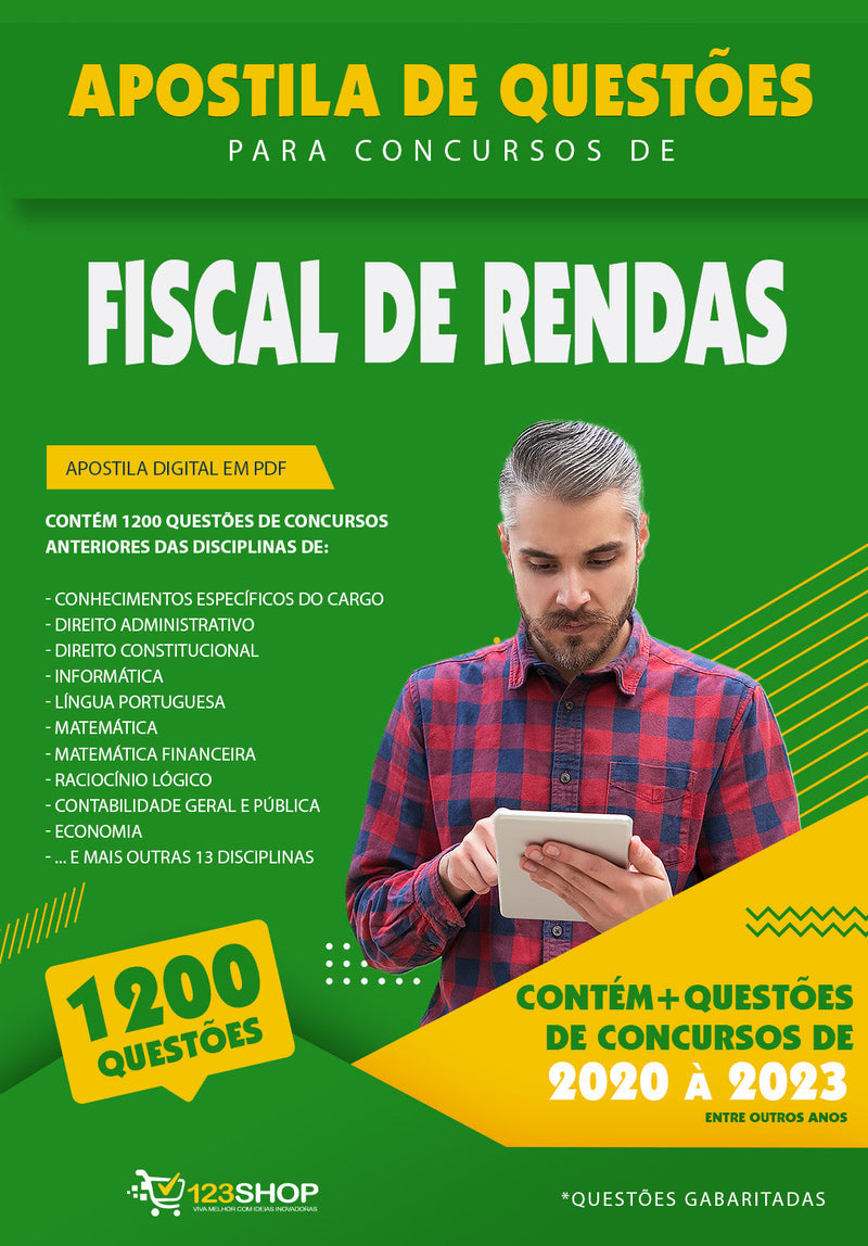 Caderno de Questões para Concursos de Fiscal de Rendas - Mais de 1.200 Questões Gabaritadas | loja123shop