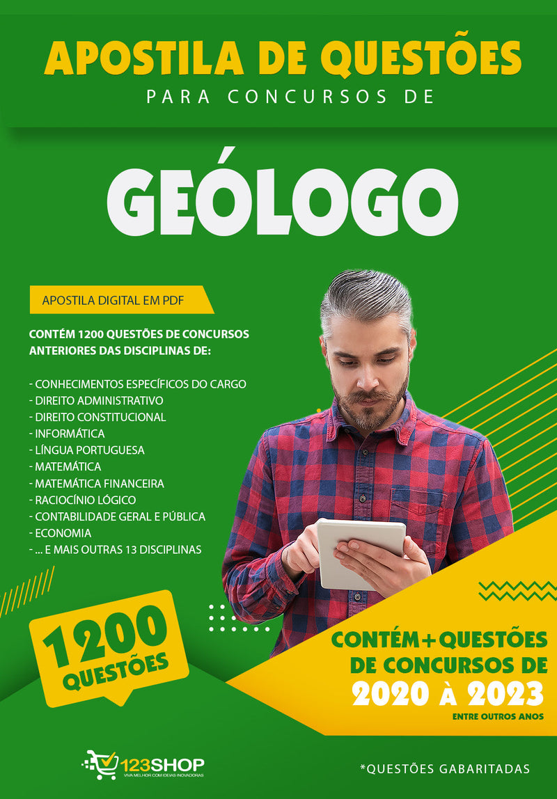 Apostila de Questões para Concursos de Geológo - Mais de 1.200 Questões Gabaritadas | loja123shop