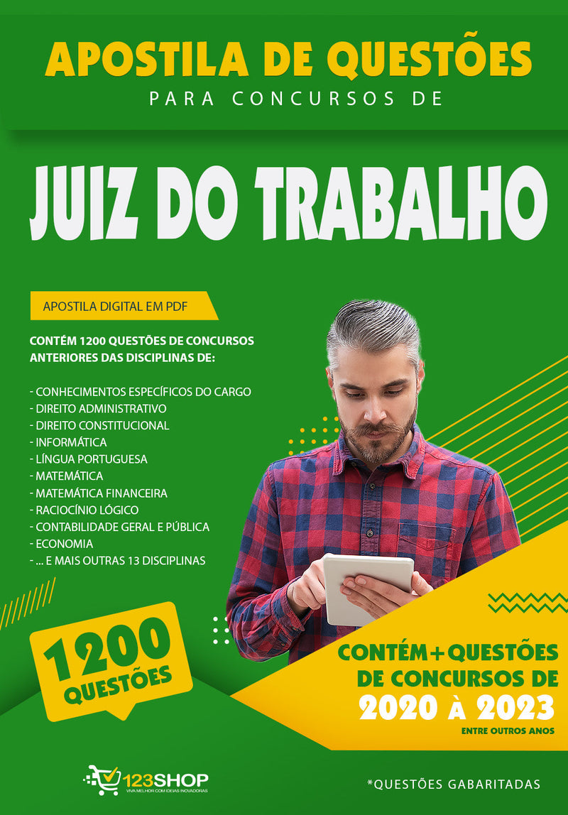 Caderno de Questões para Concursos de Juiz do Trabalho - Mais de 1.200 Questões Gabaritadas | loja123shop
