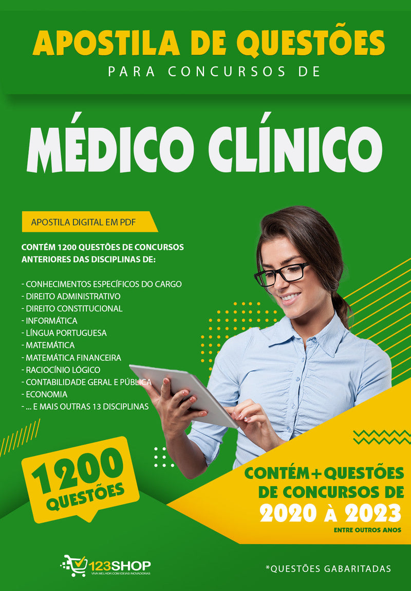 Apostila de Questões para Concursos de Médico Clínico - Mais de 1.200 Questões Gabaritadas | loja123shop