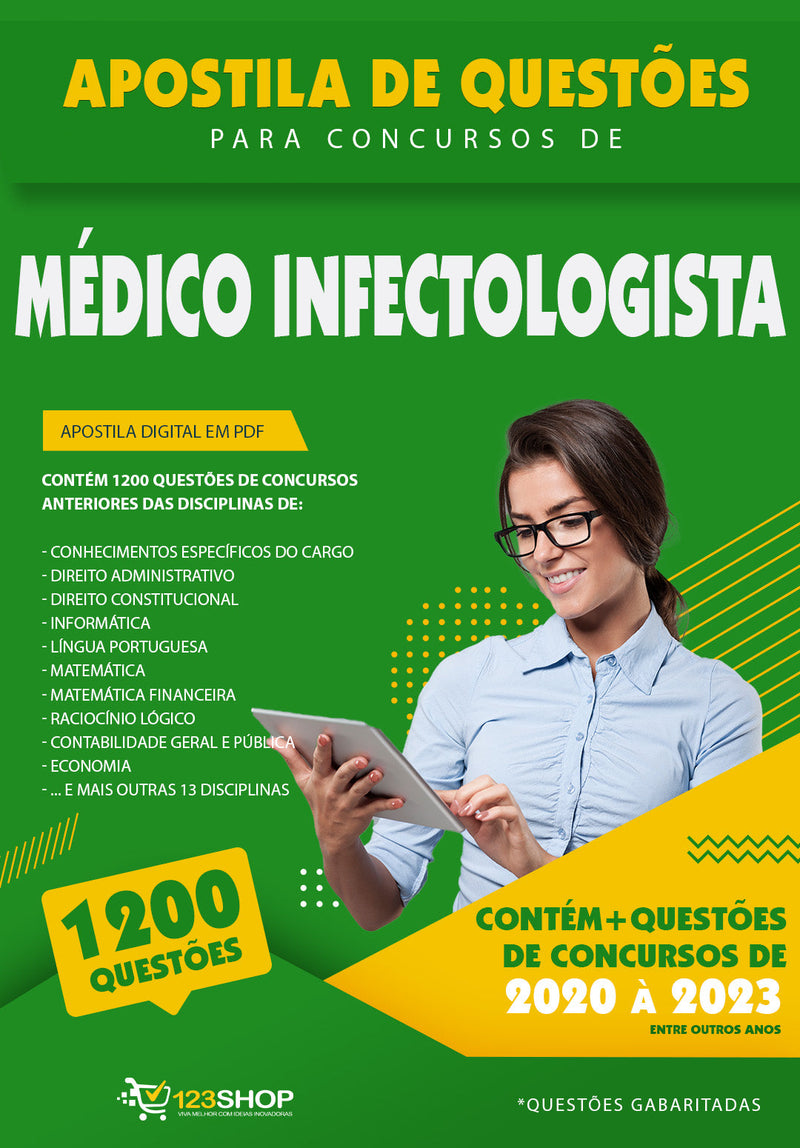 Apostila de Questões para Concursos de Médico Infectologista - Mais de 1.200 Questões Gabaritadas | loja123shop