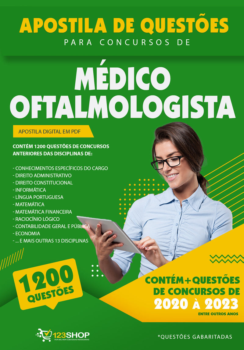 Questões para Concursos de Médico Oftalmologista - Mais de 1.200 Questões Gabaritadas | loja123shop