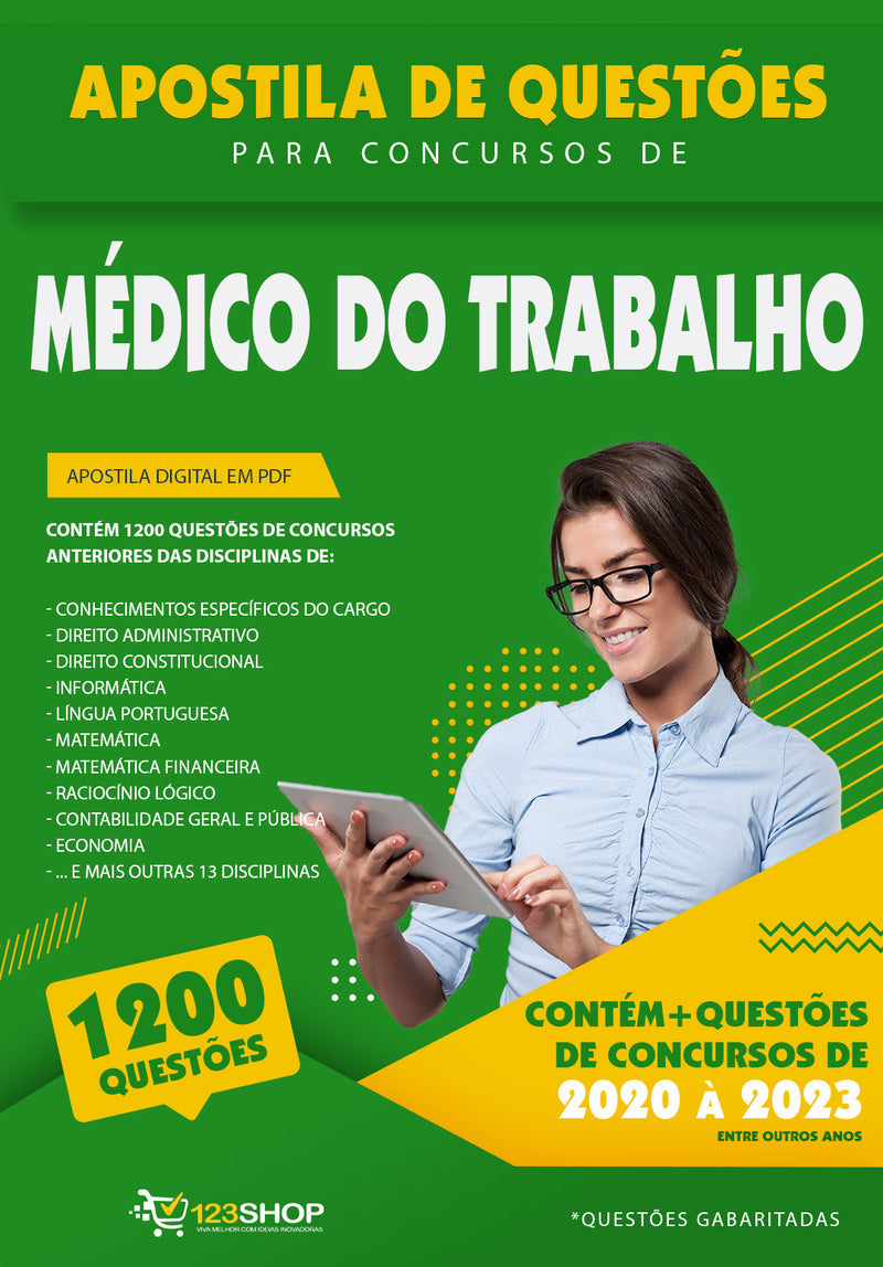 Caderno de Questões para Concursos de Médico do Trabalho - Mais de 1.200 Questões Gabaritadas | loja123shop