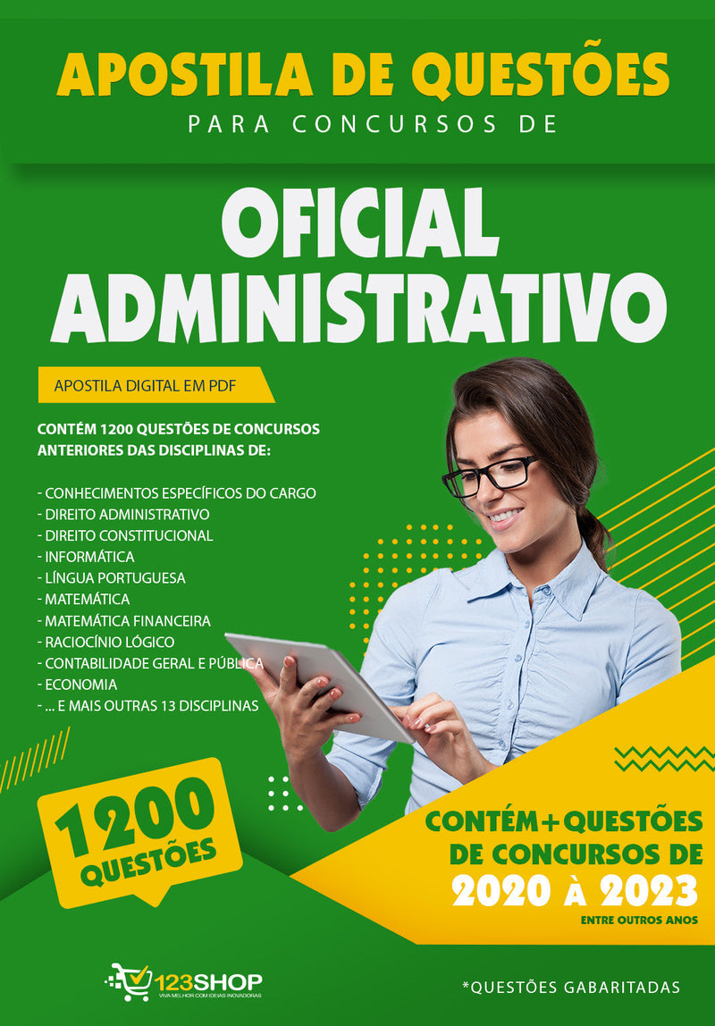 Questões para Concursos de Oficial Administrativo - Mais de 1.200 Questões Gabaritadas | loja123shop