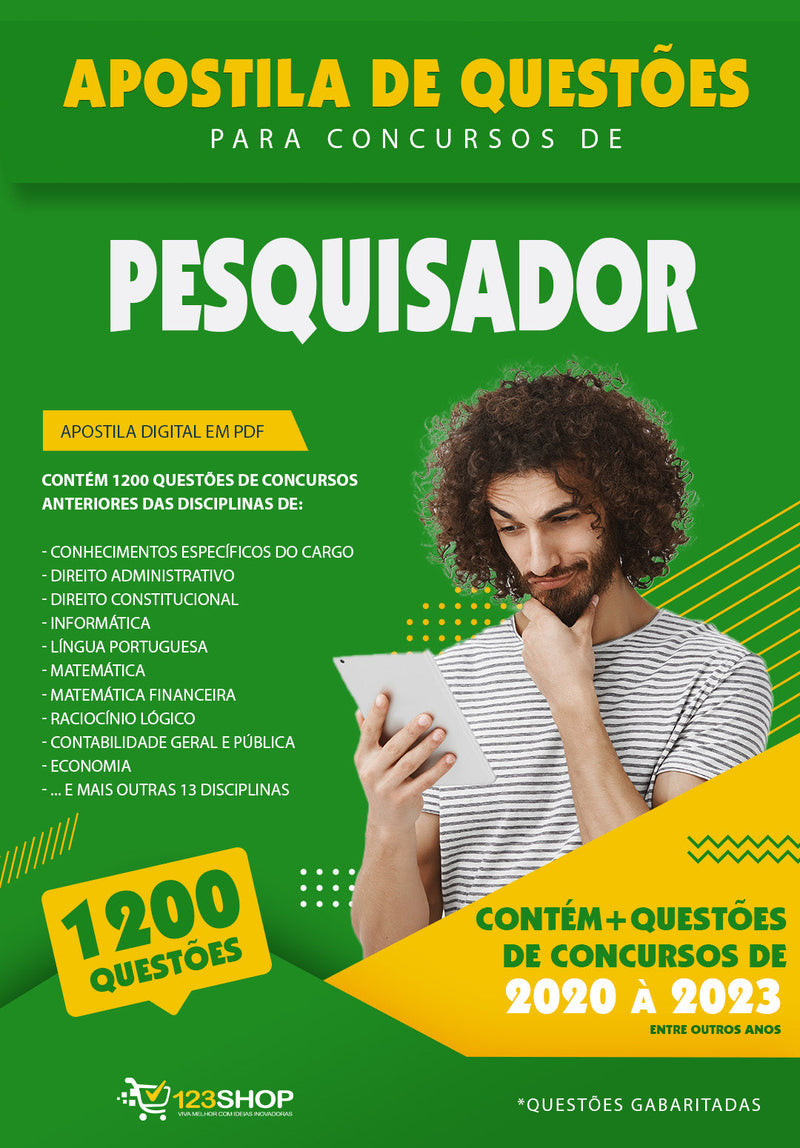 Questões para Concursos de Pesquisador - Mais de 1.200 Questões Gabaritadas | loja123shop