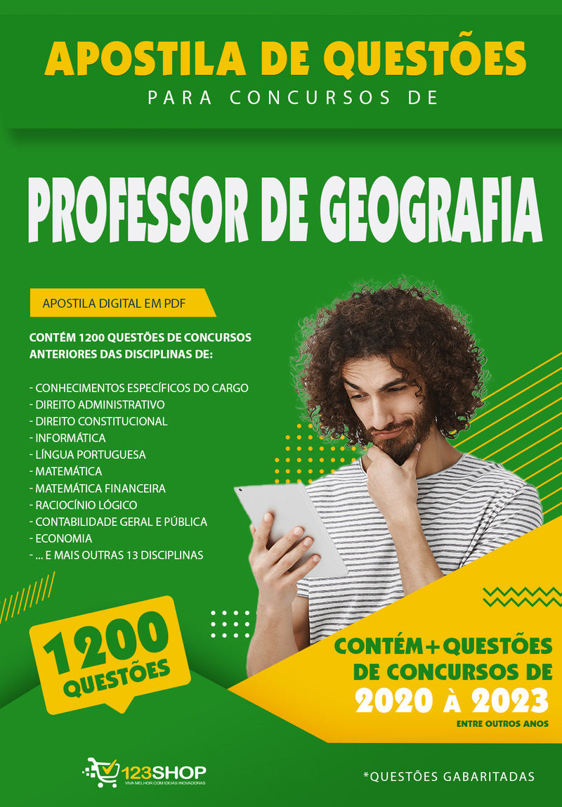 Caderno de Questões para Concursos de Professor de Geografia - Mais de 1.200 Questões Gabaritadas | loja123shop