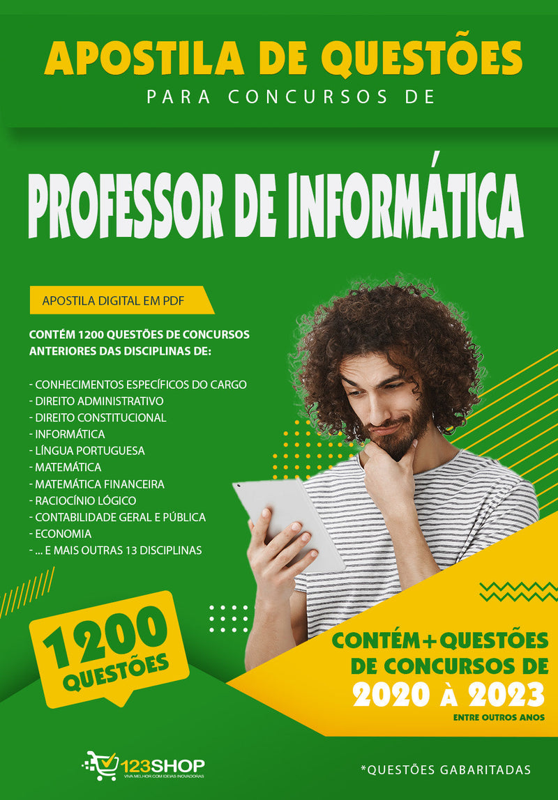 Caderno de Questões para Concursos de Professor de Informática- Mais de 1.200 Questões Gabaritadas | loja123shop