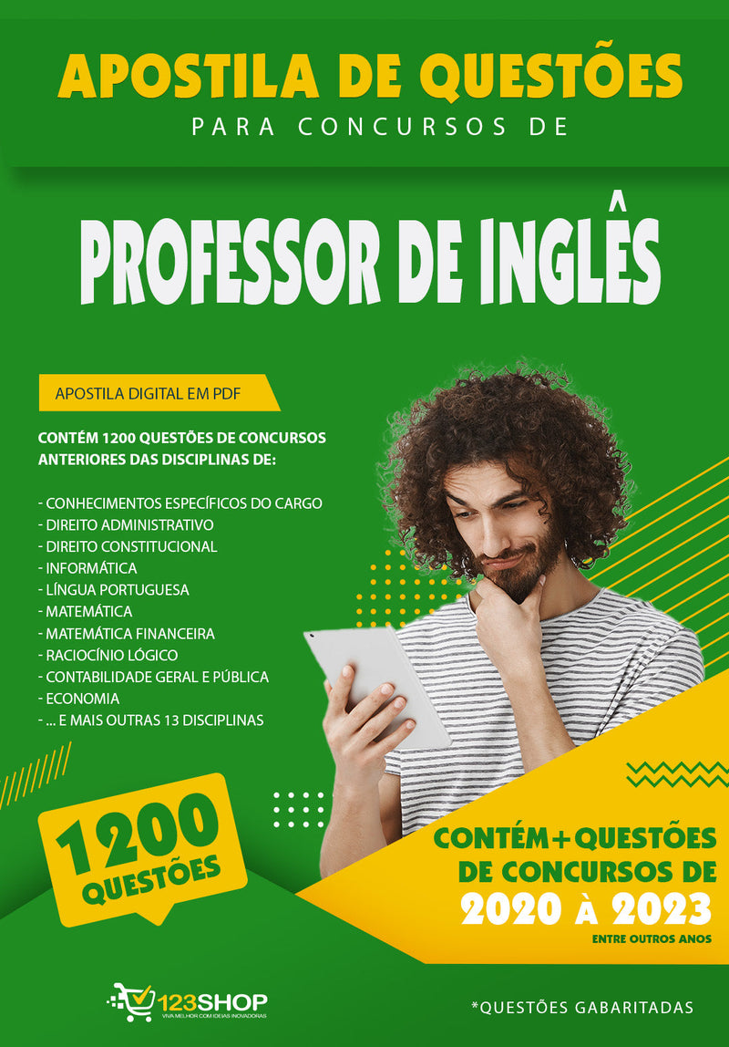 Apostila de Questões para Concursos de Professor de Inglês - Mais de 1.200 Questões Gabaritadas | loja123shop