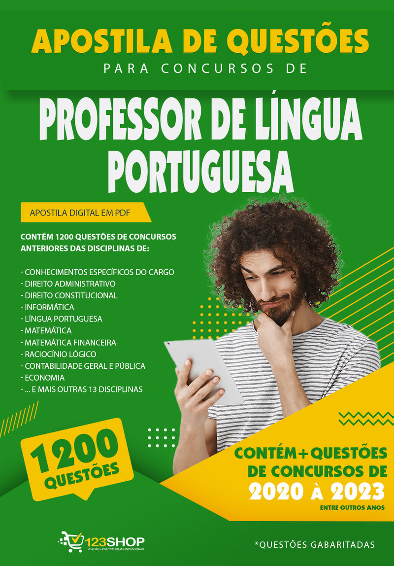 Caderno de Questões para Concursos de Professor de Língua Portuguesa - Mais de 1.200 Questões Gabaritadas | loja123shop