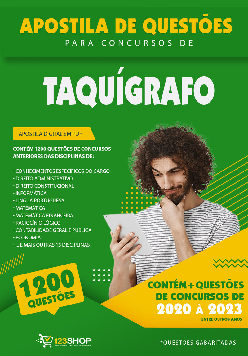 Caderno de Questões para Concursos de Taquígrafo - Mais de 1.200 Questões Gabaritadas | loja123shop