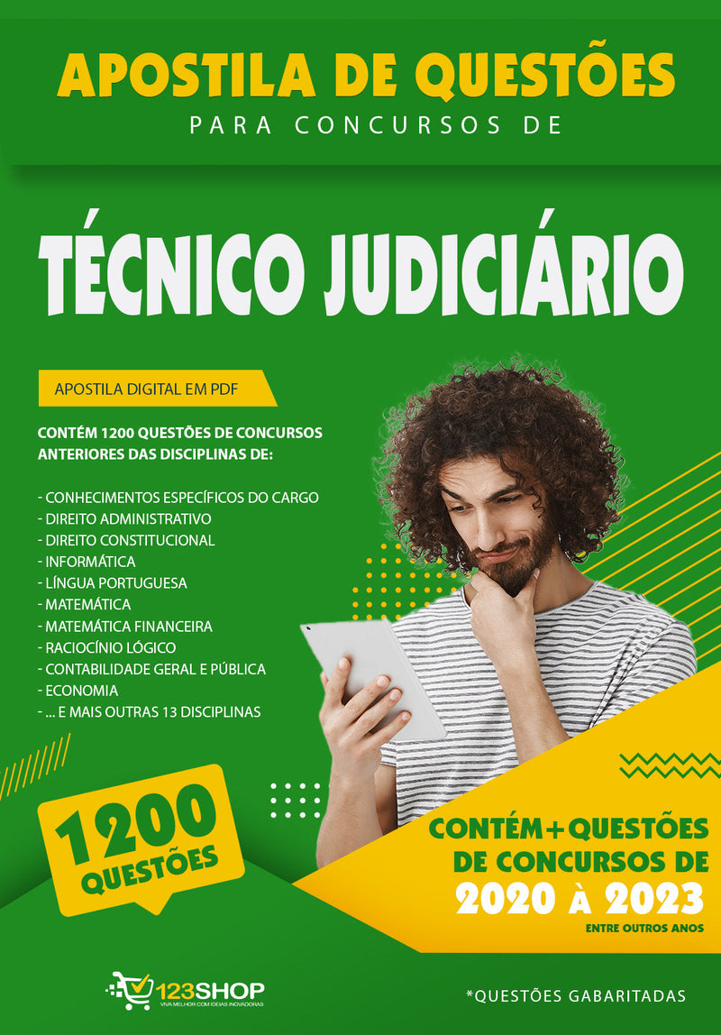 Apostila de Questões para Concursos de Técnico Judiciário - Mais de 1.200 Questões Gabaritadas | loja123shop