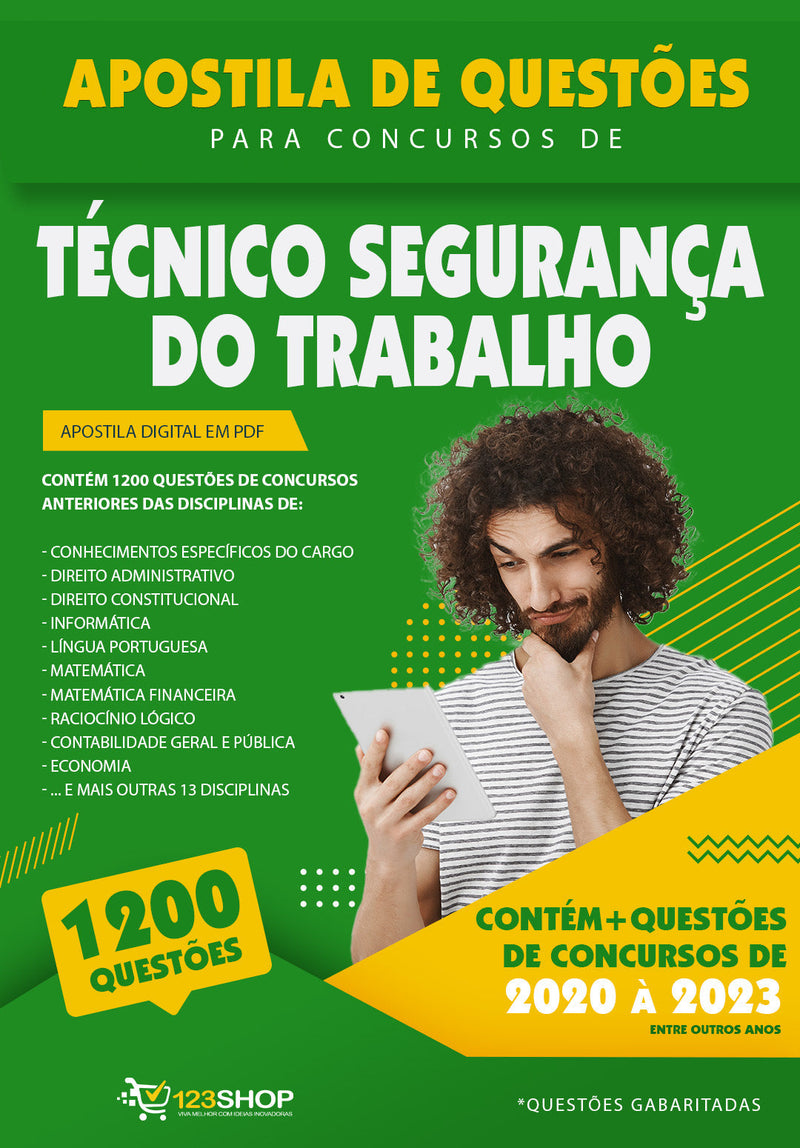 Caderno de Questões para Concursos de Técnico Segurança do Trabalho - Mais de 1.200 Questões Gabaritadas | loja123shop