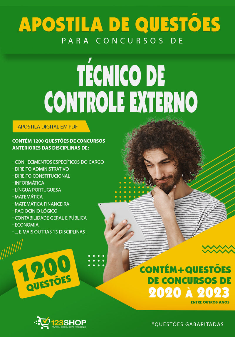 Apostila de Questões para Concursos de Técnico de Controle Externo - Mais de 1.200 Questões Gabaritadas | loja123shop