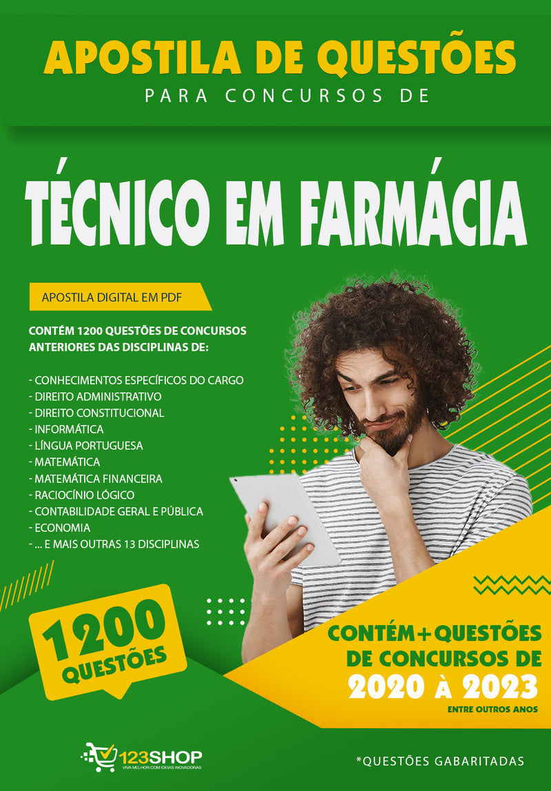 Questões para Concursos de Técnico em Farmácia - Mais de 1.200 Questões Gabaritadas | loja123shop