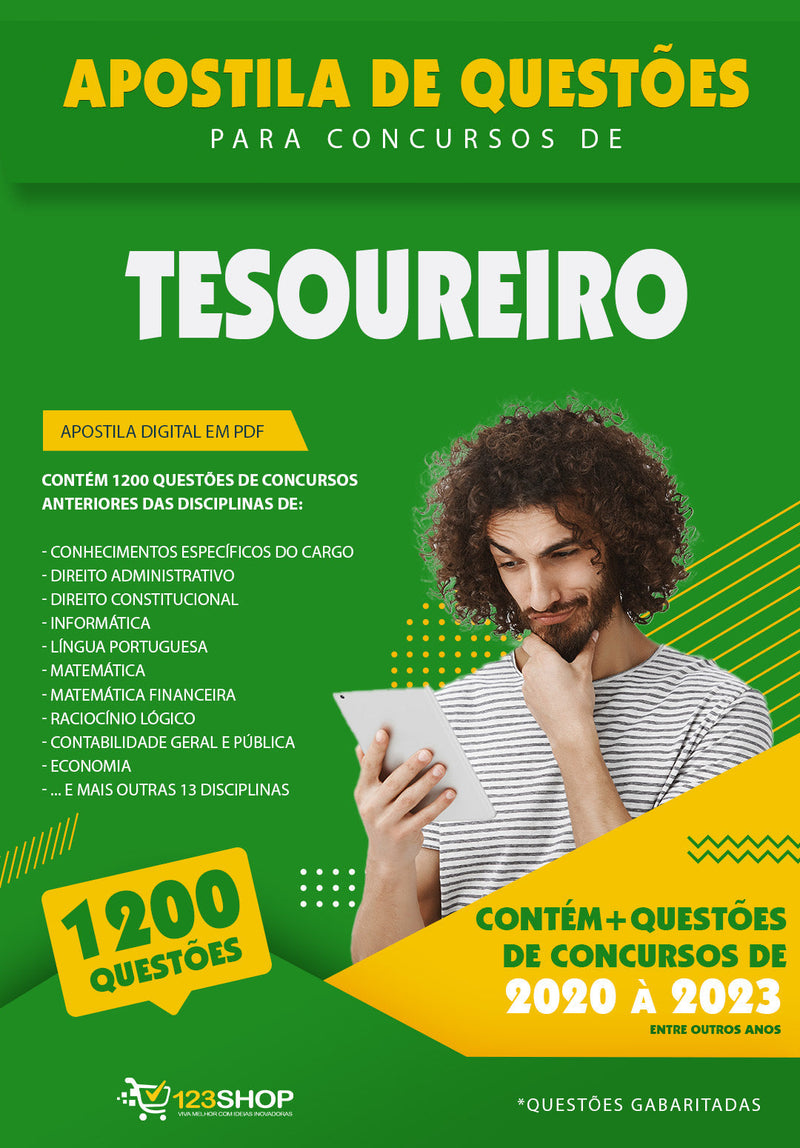 Caderno de Questões para Concursos de Tesoureiro - Mais de 1.200 Questões Gabaritadas | loja123shop