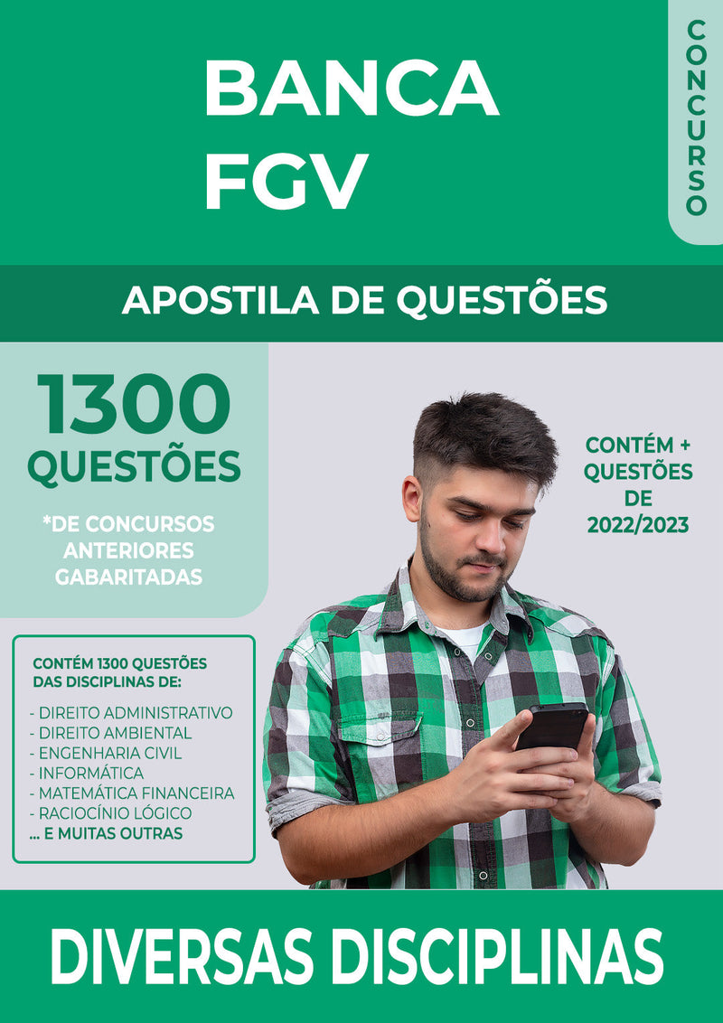 Apostila de Questões de Concursos da Banca FGV - 1300 Questões Atualizadas e Gabaritadas | loja123shop