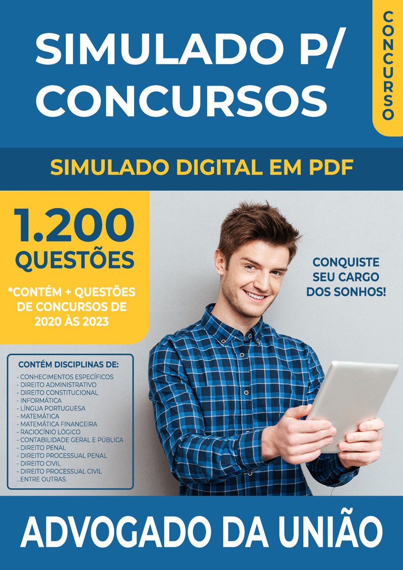 Simulado para Concursos de Advogado da União - Mais de 1.200 Questões Gabaritadas | loja123shop